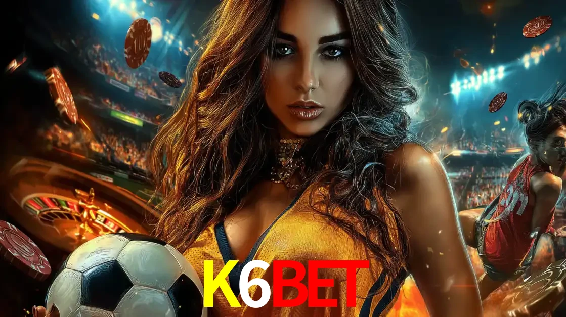 Mulher segurando uma bola de futebol em uma montagem que mistura a paixão esportiva com a emoção da roleta de cassino, tudo disponível na plataforma K6BET.